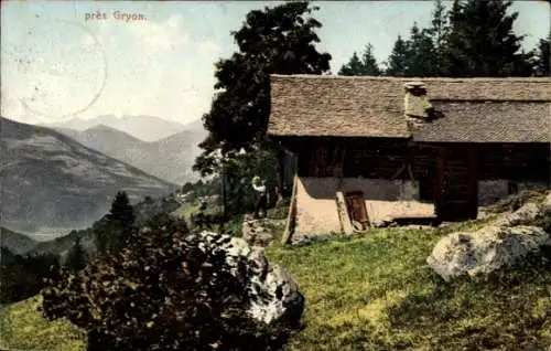 Ak Gryon Kanton Waadt, Wohnhaus, Berge