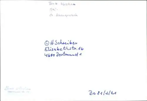 Ak Schauspielerin Beate Abraham, Portrait, Autogramm