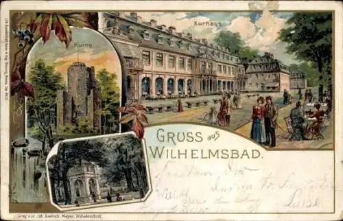 Künstler Litho Wilhelmsbad Hanau am Main Hessen, Kurhaus, Ruine