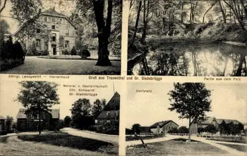 Ak Traventhal in Schleswig Holstein, Groß Gladebrügge, Landgestüt, Herrenhaus, Meierei, Gasthaus