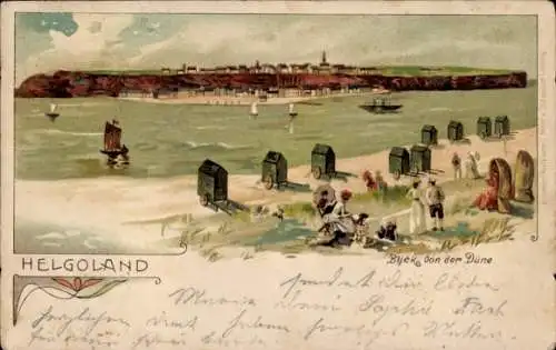 Litho Nordseeinsel Helgoland, Blick von der Düne