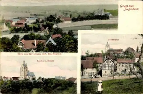 Ak Ziegelheim Nobitz Altenburger Land, Bahnhof, Blick vom Kirchturm, Schule, Dorfstraße