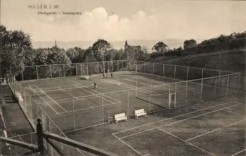 Ak Hagen in Westfalen, Stadtgarten, Tennisplatz