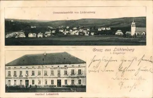 Ak Lichtenberg im Erzgebirge, Gesamtansicht, Gasthof Lehnstück