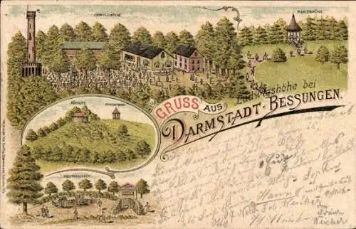 Litho Bessungen Darmstadt in Hessen, Ludwigshöhe, Marienhöhe