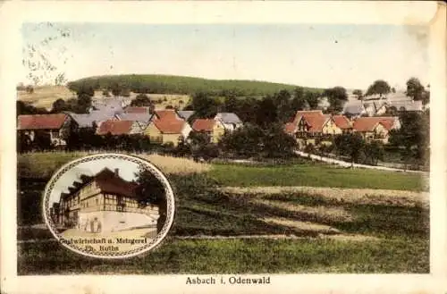 Ak Asbach Modautal im Odenwald, Gesamtansicht, Gastwirtschaft, Metzgerei Ph. Ruths