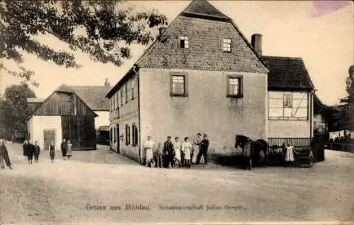 Ak Mühlau in Sachsen, Schankwirtschaft Julius Berger