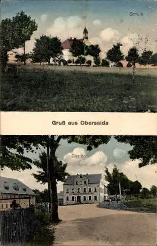 Ak Obersaida Großhartmannsdorf in Sachsen, Gasthof, Schule