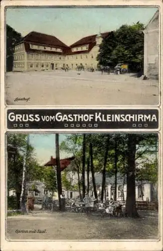 Ak Kleinschirma Oberschöna im Landkreis Mittelsachsen, Gasthof, Garten mit Saal