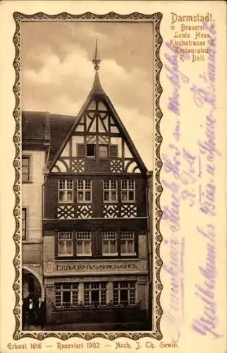 Ak Darmstadt in Hessen, Brauerei Louis Hess., Kirchstraße 3