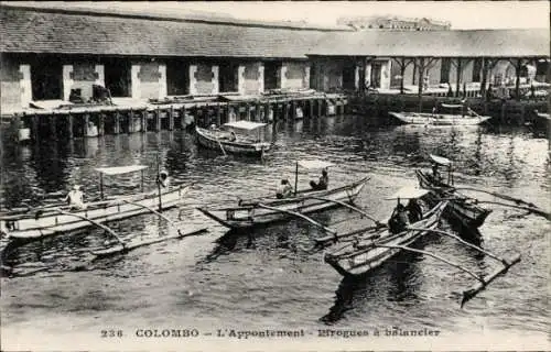 Ak Colombo Sri Lanka, The Pier, Auslegerkanus