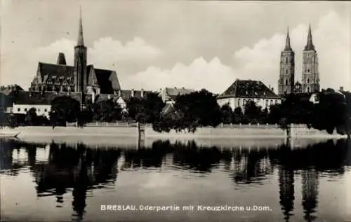 Ak Wrocław Breslau Schlesien, Oderpartie, Kreuzkirche, Dom