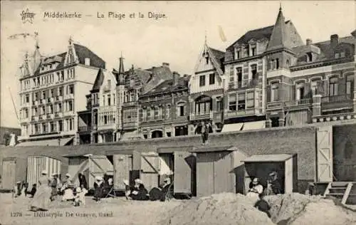 Ak Middelkerke Westflandern, Strand und Deich, Hotel