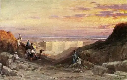 Künstler Ak Helwan Heluan Ägypten, Al Hayat, Panorama vom Ort