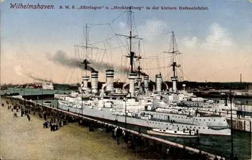 Ak Wilhelmshaven in Niedersachsen, deutsche Kriegsschiffe SMS Zähringen und SMS Mecklenburg