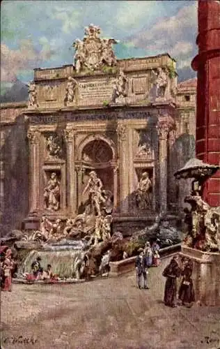 Künstler Ak Roma Rom Lazio, Palazzo Poli, Fontana di Trevi
