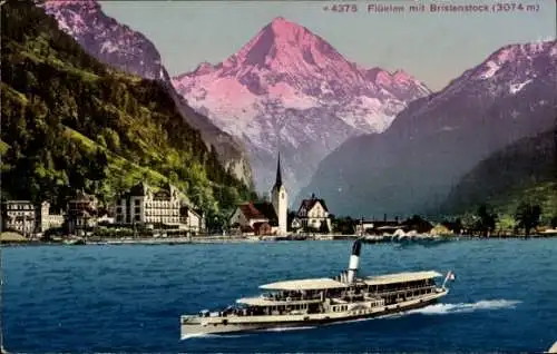 Ak Flüelen Kanton Uri Schweiz, Bristenstock, Dampfer Uri