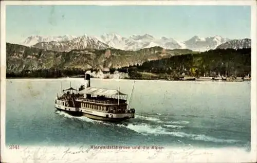 Ak Kanton Luzern, Vierwaldstättersee, Alpen, Dampfer