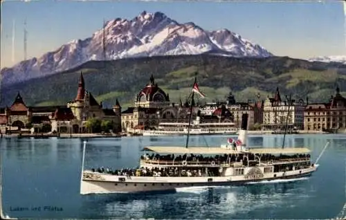 Ak Luzern Stadt Schweiz, Pilatus, Dampfer Unterwalden