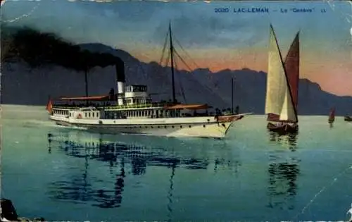 Ak Genf Kt Schweiz, Lac Leman, Salondampfer Le Geneve, Segelboot