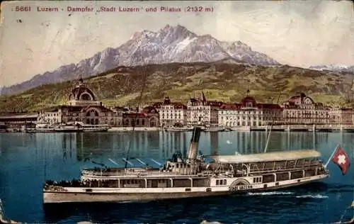 Ak Luzern Stadt Schweiz, Dampfer Stadt Luzern, Pilatus
