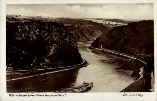 Ak Sankt Goarshausen am Rhein, Loreley, Köln-Düsseldorf Rheindampfschifffahrt