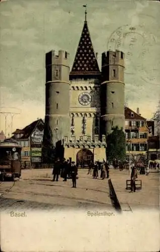 Ak Basel Stadt Schweiz, Spalentor, Straßenbahn