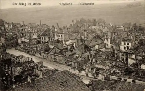Ak Schelesnodoroschny Gerdauen Ostpreußen, Totalansicht, zerstörte Stadt