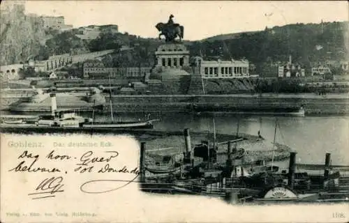 Ak Koblenz am Rhein, Deutsches Eck, Kaiser Wilhelm Denkmal