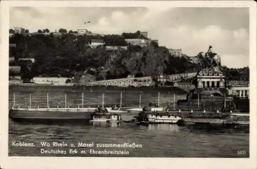 Ak Koblenz am Rhein, Deutsches Eck, Kaiser Wilhelm Denkmal, Ehrenbreitstein