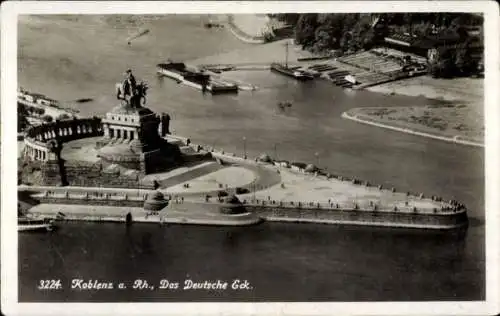 Ak Koblenz am Rhein, Deutsches Eck, Kaiser Wilhelm Denkmal, Mündung Mosel und Rhein