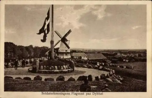 Ak Dybbøl Düppel Dänemark, Soldaterforeningens Flagmast, Windmühle