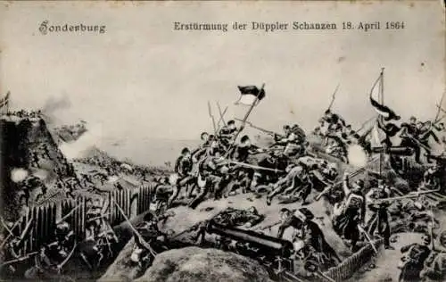 Ak Sønderborg Sonderburg Dänemark, Erstürmung der Düppler Schanzen 18. April 1864