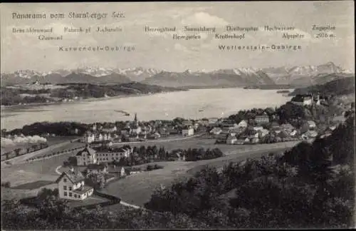 Ak Starnberg am Starnberger See Oberbayern, Panorama, Karwendel-Gebirge, Wetterstein-Gebirge