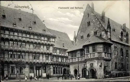 Ak Halberstadt im Harz, Rathaus vom Fischmarkt