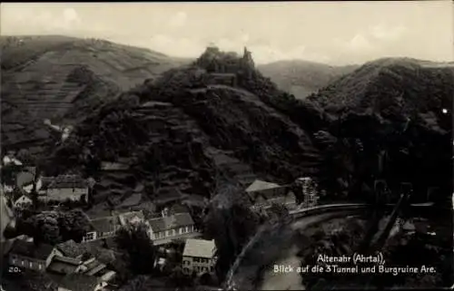 Ak Altenahr im Ahrtal, 3 Tunnel, Burgruine Are