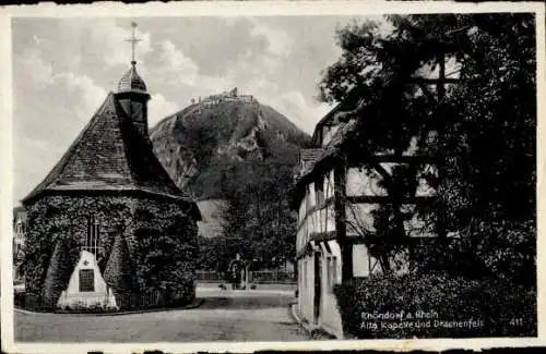 Ak Rhöndorf Bad Honnef am Rhein, alte Kapelle, Drachenfels, Fachwerkhaus