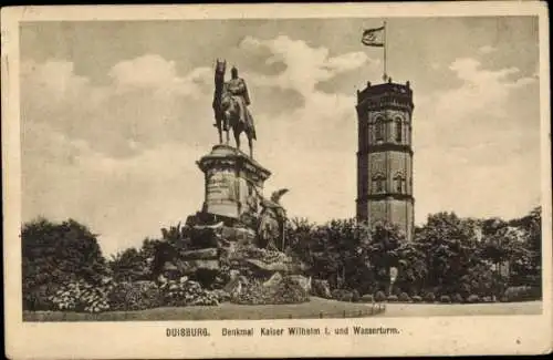 Ak Duisburg im Ruhrgebiet, Denkmal Kaiser Wilhelm I., Wasserturm