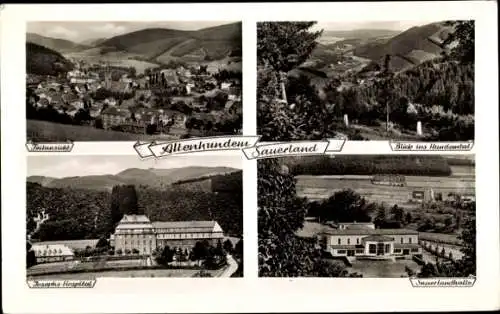 Ak Altenhundem Lennestadt im Sauerland, Teilansicht, Sauerlandhalle, Josephs-Hospital