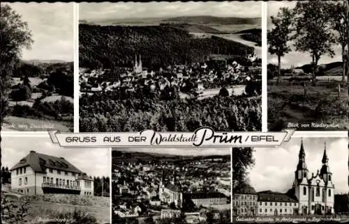 Ak Prüm in der Eifel, Blick vom Dausfeld, Salvator-Basilika, Amtsgericht, Jugendherberge