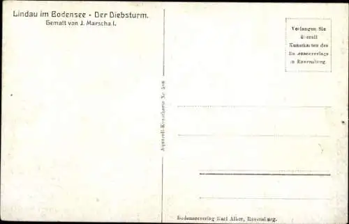 Künstler Ak Marschall, J., Lindau im Bodensee, Der Diebsturm, Gartenanlage