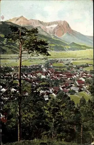 Ak Garmisch Partenkirchen, Gesamtansicht mit Zugspitze