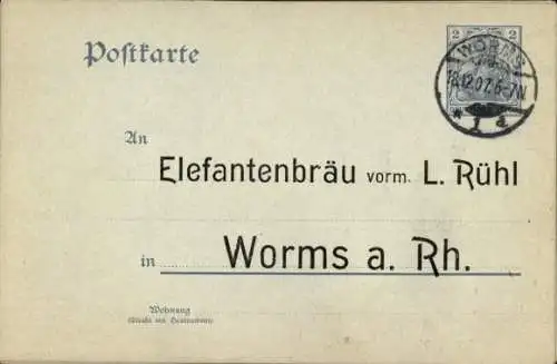 Ak Worms am Rhein, Elefantenbräu, vorm. L. Rühl