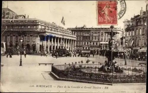 Ak Bordeaux Gironde, Place de la Comedie, Theater