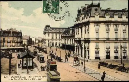 Ak Bordeaux Gironde, Gare du Midi, Rue de la Gare