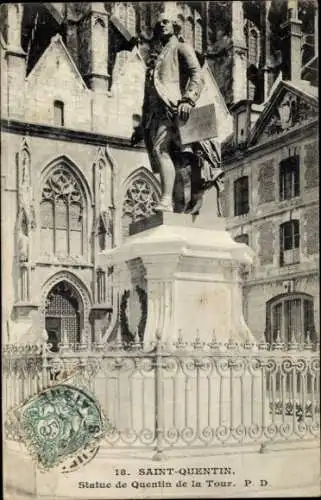 Ak Saint Quentin Aisne, Statue Quentin de la Tour