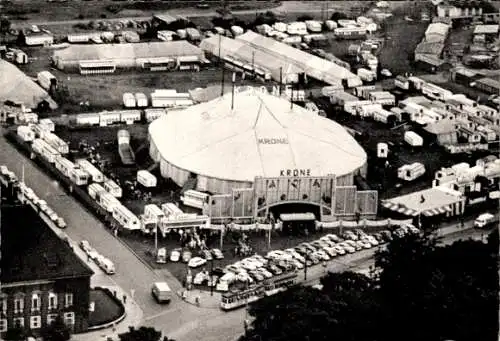 Ak Hansestadt Bremen, Zirkus Krone, Zirkuszelt, Wohnwagen, Fliegeraufnahme