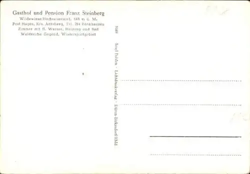 Ak Wildewiese Sundern im Sauerland, Gasthof-Pension Franz Steinberg