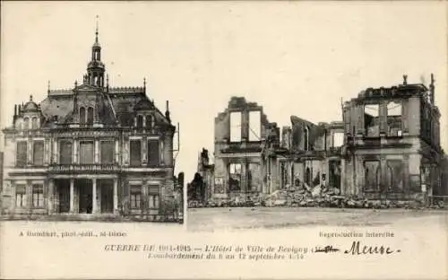 Ak Révigny Meuse, Rathaus, Bombardierung 1914