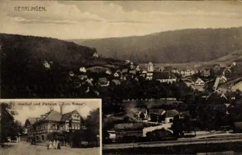 Ak Herrlingen Blaustein in Württemberg, Gesamtansicht, Gasthaus-Pension Zum Kreuz